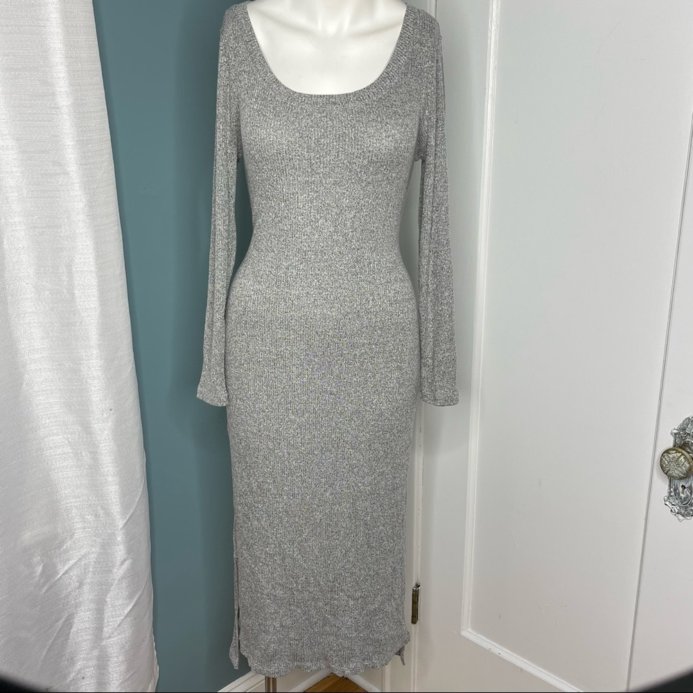 Anthropologie Pure + Good Womens Dress Large Gray Ribbed Knit Made in USA